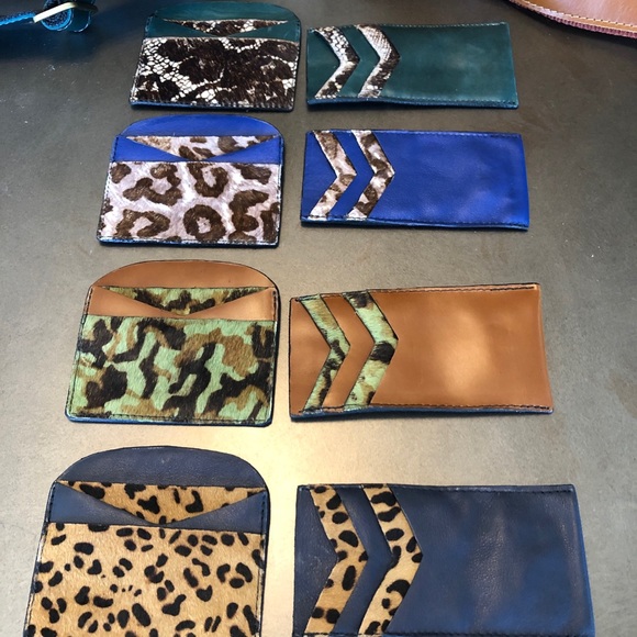 Blue leather leopard print card case NWT